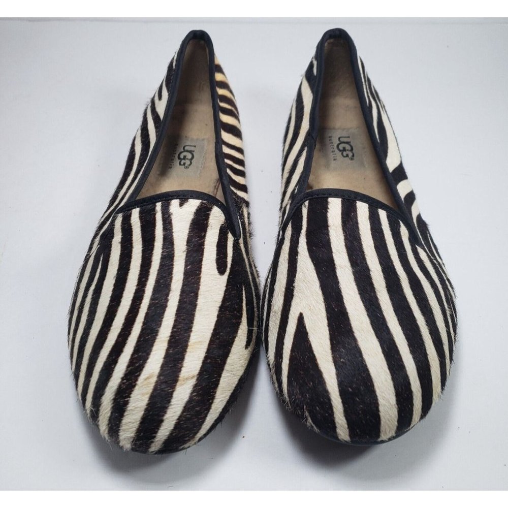 UGG Alloway Zebra Print Calf Hair Leather Slip On Loafers Womens Flats  Size 7